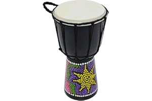 A-Star 5 Inch Painted Colourful West African Djembe Drum - Authentic Handmade, Rope Tuned, Natural Skin Head Educational Hand Drum - 25 cm Height