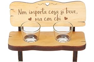 Casa Vivente Panchina per Shot in Legno con 2 Bicchierini in Vetro Inclusi, Incisione Non Importa Cosa Si Beve, Accessori Decorativi Casa