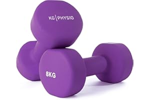 ‎KG PHYSIO KG Physio Hantelset mit A3-Übungsposter - Neopren Kurzhanteln 2er Set - Fitness Gewichte aus Gusseisen - Gewichte Hantel Set, Schweißabweisendes Kurzhantelset für Frauen und Männer - Hanteln