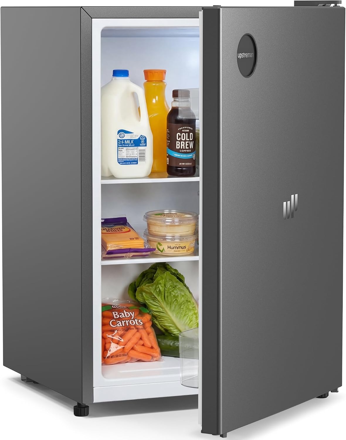 Upstreman 71L Fridge Without Freezer Compartment, 1-10°C 7-Step Temperature Control, LED Lighting, 40dB Quiet, Energy-Saving Full-Size Refrigerator for Bedroom, Office, Kitchen, CR71-Dark gray