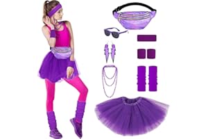 Cckuu 80s Fancy Dress for Women Girls Waterproof Bumbag Waist Packs Headband Wristbands Leg Warmers Earrings Sunglasses 80s Accessories for Neon 80s Fun Run Teams