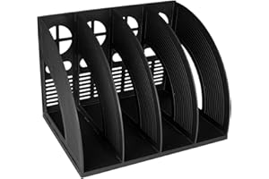 Desk File Organiser,SAYEEC Sturdy Desktop 4 Section Magazine Plastic Holders Frames File Dividers Document Cabinet Rack Display and Storage Organiser Box（Black）