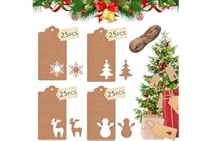 SRXWO Geschenkanhänger für Weihnachten, 100Stk Xmas Braun Kraftpapier Etiketten Anhänger Christmas Tags mit Jute Schnur, Klein Papier Weihnachtsanhänger mit Schnur für Geschenke verpackung Decor