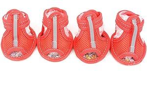 Zunea Scarpe per cani traspiranti in rete estiva sandali antiscivolo per zampa regolabili ragazze femmine, per piccoli animali domestici, cani, gatti, cuccioli, rossi XS