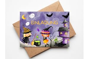 Paperlane by Essi Hexen Einladungskarten - Halloween Geburtstag - inkl. Umschläge (10er Set Einladungskarten, Hexe)