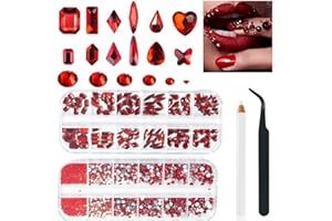ALOCIAM 2680 Pcs Strass Rouges, Strass nail art ongles, Cristal Strass Gemmes de Grand, Diamants en Cristal à Dos Plat, Cristal Strass Gemmes de Strass Ronds pour Art d’Ongles