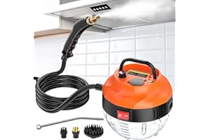 HOMBASING Nettoyeur Vapeur 2500W, Nettoyeur Vapeur à Main, 1L Réservoir d'eau, avec 3 Têtes de Brosse Réglables sur 6 Niveaux, 10S Chauffage Rapide Nettoyeur Vapeur Multifonctionnel (Orange)