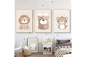 Ueiwffzo 3er Set Poster Bilder Kinderzimmer Dschungel Tiere Bilder, Babyzimmer Deko Leinwand Bilder Boho Wandbilder, Wandposter Kinderzimmer, Ohne Rahmen (40x50cm)