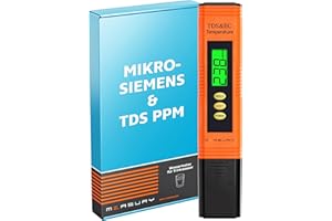 Measury Mikrosiemens Messgerät und PPM Messgerät Wasser, Wassertester Trinkwasser, TDS Messgerät für Trinkwasser, EC Messgerät, Leitwertmessgerät Aquarium - Leitfähigkeitsmessgerät Wasser Tester