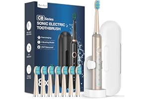 COULAX Cepillos de Dientes Electricos Sónico Adultos con 8 Cabezal - Cepillo Electrico con Estuche, 5 Modos y IPX7, Cepillos de Dientes Eléctricos Ultrasónicos para Mujer Hombres, Oro Brillante