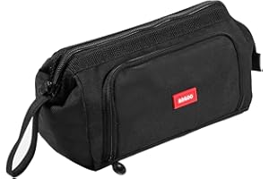 Diboniur School Pencil Case, Large Capacity Pencil Pouch with 3 Compartments, Aesthetic Pencilcase Stationery Organizer for Girls Boys, School Supplies Portable Pencil Bag (Black)