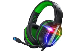 Fachixy FC200 Cascos Gaming para PS5, PS4, PC, Xbox One, Switch, Auriculares Gaming Cancelación de Ruido, Cascos con Microfono Estéreo Sonido, Cascos para PS5 con 3.5mm Jack con Luz RGB (Verde)
