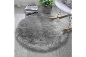 Cumay Dywanik ze sztucznego futra, puszysty, antypoślizgowy dywanik do jogi, na podłogę do salonu, sypialni, czy na sofę, kolor szary, okrągły, wymiary: 60 x 60 cm