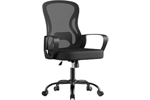 SONGMICS Ergonomic Office Chair, Mesh Swivel Desk Chair with Lumbar Support, Rocking Function, Armrests, for Home Office, Bedroom, Ink Black OBN043BH03