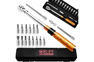 CCLIFE Klucze dynamometryczne do samochodu 1/4" 1-25 Nm, zestaw misek dynamometrycznych do roweru i motocykla z drążkiem przedłużającym 100 mm, przegub uniwersalny, 19-częściowy