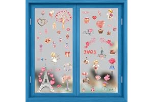 Kafeiya 9 Hojas Pegatinas Navidad Ventanas,Pegatinas De Ventana,Pegatinas En Forma De Corazón,Decoracion Navideña Ventana,Navidad Pegatina de Pared,Reutilizable Bricolaje Pegatinas