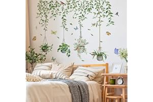 WandSticker4U® - Tatuaż ścienny wiszące rośliny (84 x 90 cm) I naklejka na ścianę do sypialni, dla dorosłych, rośliny wiszące, liście, zielona, natura, naklejka ścienna, salon, przedpokój