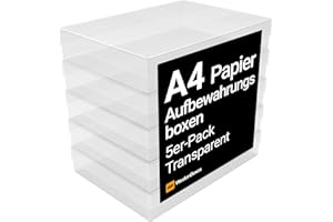 WestonBoxes Bastel-Aufbewahrungsboxen aus Kunststoff im A4-Format mit Deckel für Kunstbedarf, Papier und Karton – 5 Stück (Klar/Transparent)