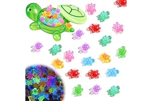 shirylzee Cute Glow-in-the-Dark Turtle Storage Box with 30pcs Mini Resin Turtle, Cartoon Turtle Box for Storing Toys Home Decor, Luminous Miniature Turtle Figurines for Decorations (Green)