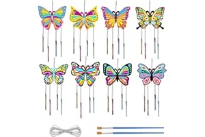FANNAS 8 Stück Schmetterling Windspiel Bastelset DIY Bastelset Holz Windspiel Kinder Butterfly Wind Glockenspiel Geschenke Windspiel für Gekritzel DIY Handgemachte Geschenke für Draußen,Garten