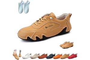 LOVEWLVNCL Damskie włoskie ręcznie robione skórzane buty do chodzenia, wodoodporne, antypoślizgowe buty Beck, codzienne, lekkie, wygodne, wsuwane, minimalistyczne trampki, miękkie podeszwy, mokasyny(Yellow,39 EU