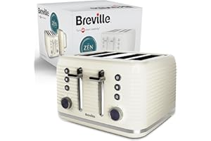 Breville Zen 4 Slice Toaster with High Lift & Wide Slots | Cream & Silver Chrome [VTR028]