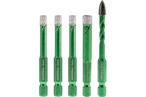 KURSTOL Forets Diamant pour Carrelage - 4 Pièces 6/6/6/8mm Scie Cloche, 1 Pièce 6mm Foret Carbure avec Tige Hexagonale à Changement Rapide pour Carrelage Céramique Porcelaine Marbre Granit