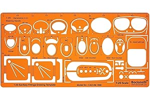 BOCIANELLI 1:20 Scale Architectural Plumbing Sanitary Fixtures Architect Drafting Stencil Template - Technical Drafting Design Floor Plan Symbols