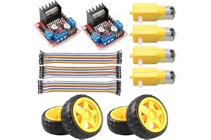 KeeYees L298N Module d'Entraînement Contrôleur de Moteur Pas à Pas à Double Pont en H avec DC Moteur et Roue de Voiture Intelligente Compatible avec Arduino