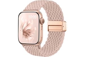 Easuny Geflochtene Band Kompatibel mit Apple Watch Armband 42mm 38mm 40mm 41mm Damen Herren - Magnetisch Elastisches Nylon Band für iWatch Armband Series 11 10 9 SE 8 7 6 5 4 3 2 1 - Rosa