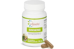 ‎VIHADO Vihado Ginseng Kapseln – mit Roter Ginseng Extrakt in hoher Dosierung – vielseitiges Nahrungsergänzungsmittel – kombiniert mit Pantothensäure für normale geistige Leistung – 90 Kapseln
