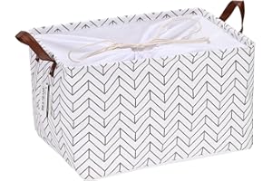 Sea Team Cesto portaoggetti in Tessuto di Tela con Motivo Marocchino Cesto Pieghevole dal Design Geometrico con Coulisse e Manici in Pelle PU, 16,5 x 11,8 Pollici, Interno Impermeabile