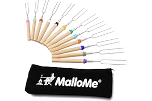 MalloMe Marshmallow-Röststäbchen – Smores-Spieße für Feuerstellen-Set – Hot Dog Campingzubehör Lagerfeuer Marshmellow 32 Zoll lange Gabel – 12er-Pack