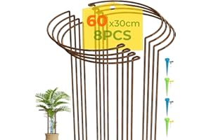 LyTaispuly 8 Pack Rusty 60cm High Metal Garden Plant Support Stakes(Raw Steel Designed to Rust), Tall Large Strong Half Round Hydrangea Ring Cage, Bow Type Flower Hoops for Outdoor Peony Rose Tomato
