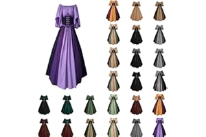 FOSSEAN Medieval Costume Women Renaissance Dresses Traditional Irish Peasant Cosplay Costumes Gothic Clothes for Women Girl Victorian Dress Over Gown Retro Vintage Long Flare Sleeve Corset Dress UK