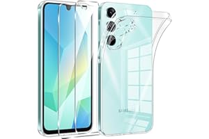 Phoona Coque pour Samsung Galaxy A16 5G/4G avec 2 Pièces Protection Écran en Verre Trempé,Ultra Transparente Silicone en Gel TPU Souple pour Samsung A16 Couqe,Antichoc Anti-Jaune Etui Bumper