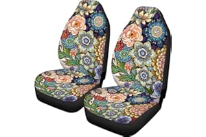 Biyejit Colorful Mandala Flowers Front Car Seat Protectors 2 Piece Set Soft Cover Car Seat Cover Cushion for Most Cars,SUV,Trucks