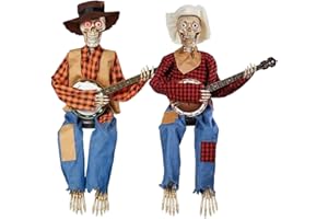 GENIKEER Halloween Animierte Banjo-Skelette, Lustige Animierte Duell-Banjo-Skelette, Halloween-Glühender Schädel Gitarren Harz Ornament, Mehrsprachiges Banjo-Skelett-, 2023 Neueste Horror-Nachtgeschenke