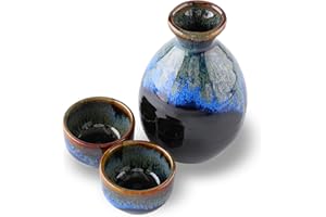 PRODUCT OF GIFU JAPAN Set di Sake in Ceramica Tradizionale Giapponese, Bottiglia di Sake Tokkuri e 2 Tazze Ochoko Guinomi Sake, Nero Kuro Kinyo, Prodotto in Giappone