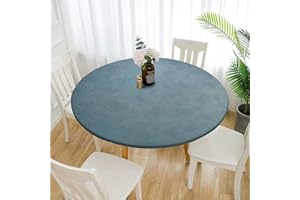 MINGPINHUIUS Nappe ronde en vinyle à bords élastiques, imperméable, facile à nettoyer, pour intérieur ou extérieur, motif végétal (vert foncé, 120 cm de diamètre)