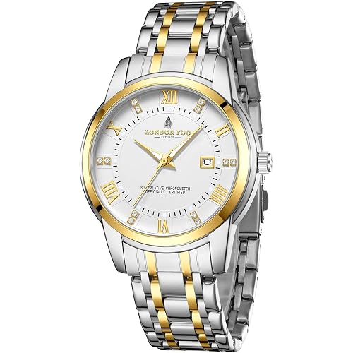 London Fog Regent Collection Analog Quartz Watch for Men with Round Dial and Stainless Steel Strap, Metal Case, Date Display, Luminous Hands & Hour Markers, Water Resistant