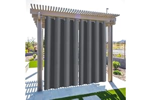 Daromigo Cortinas de exterior resistentes a la intemperie, cortinas de jardín para exteriores con ojales (1,6 pulgadas), color gris, protección visual, protección solar, 213 x 132 cm (alto x ancho),