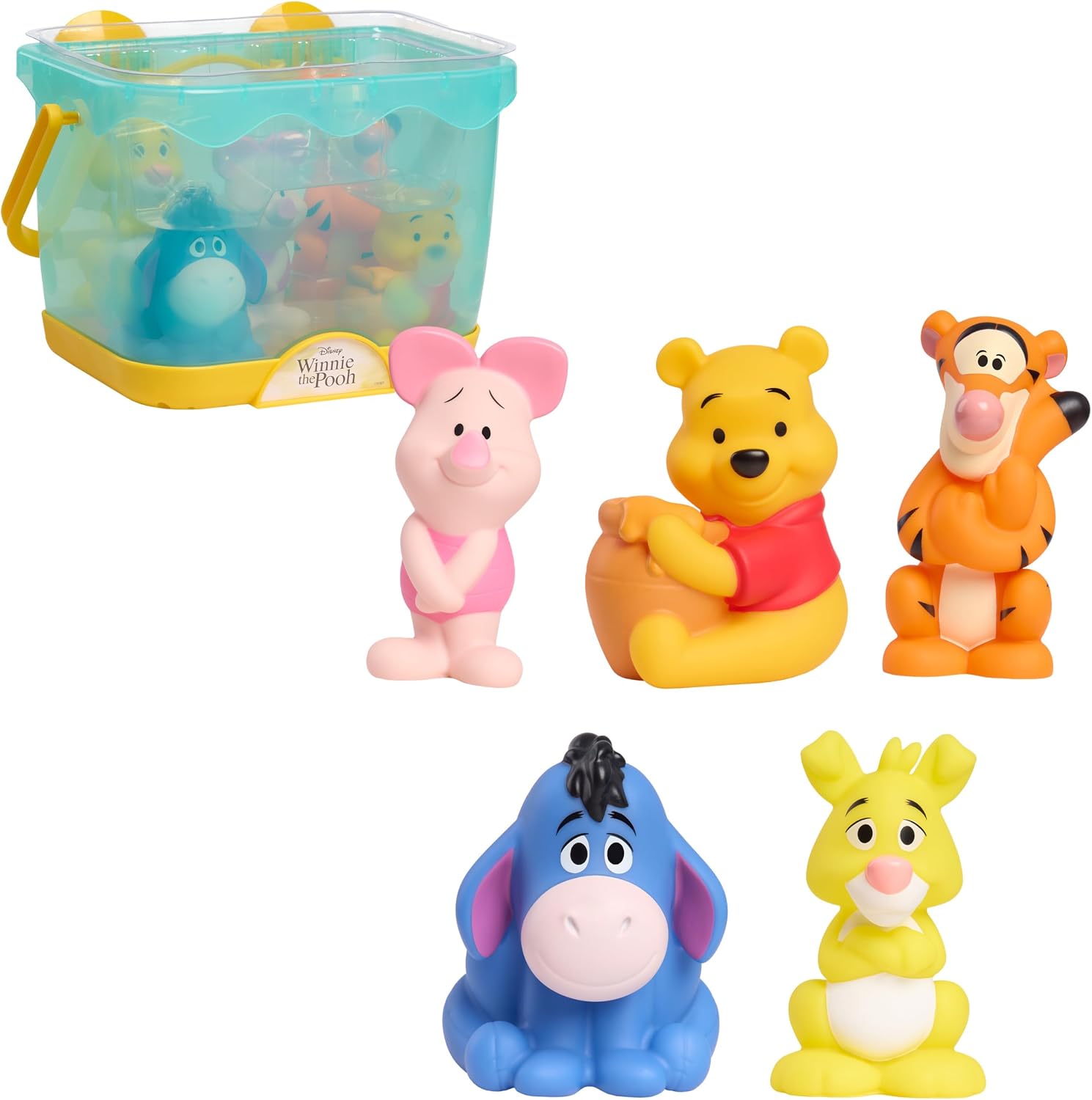 Disney Winnie the Pooh Bath Caddy, 6-pieces, 5 Bath Toy Figures Sealed for Safety, Attaches to Wall, Bath Toy for Fans, Girls, Boys, Kids, Ages 3 and Up
