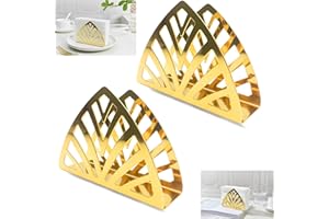 GVIVEJ Portatovaglioli, 2 pezzi, semplice, in acciaio inox, triangolo, dispenser per fazzoletti, per piani cucina, tavoli da pranzo, oro