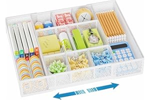 Marbrasse Desk Organiser Drawers,Mesh Tray with 10 Adjustable Compartments,Desk Accessories Storage,5 Dividers Drawer for Office Supplies,Makeup Houseware(White)