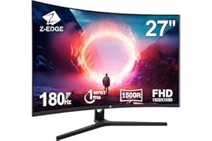 Z Z-EDGE Z-Edge Curved Gaming Monitor 27 Inch 180Hz 1ms MPRT Full HD 1080P VA Panel 1500R 16:9 Curved LED Monitor, FreeSync HDR10, DisplayPort & HDMI Port, Support VESA 100x100mm (2025 Version)