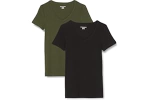 Amazon Essentials Koszulka Kobiety 2-pack Slim-fit Short-sleeve V-neck T-shirt (2 w zestawie)