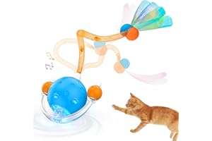 Pubialo 4ème Génération Jouets Interactifs pour Chats Adultes d'Intérieur, Balle de Chat en Mouvement avec Queue en Maille/Plume, Jouets avec Catnip pour Chats Ennuyés d'Intérieur, Activé par Toucher