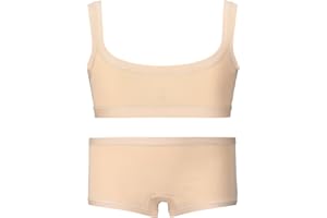 EMY Set Coordinato Bambina Brassiere e Culotte Shorts in Cotone | Ideale per Danza Ginnastica Pattinaggio | Bianco Nero Nudo | Taglie 4-12 Anni | Intimo Naturale e Traspirante