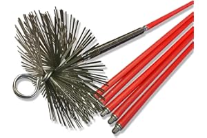 Kit de ramonage pro conduits non gainés | Hérisson acier plat | Ø 250 mm | 8,50 m 6 cannes | Ressort de départ | Embouts métal | Cheminées poêles chaudières gouttières canalisations | Kibros 4KIT25Ab